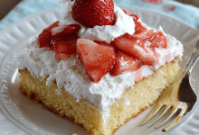 Strawberry Sheet Cake with Whipped Frosting