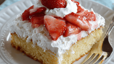 Strawberry Sheet Cake with Whipped Frosting
