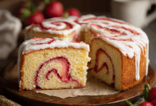 Strawberry Swirl Vanilla Cake