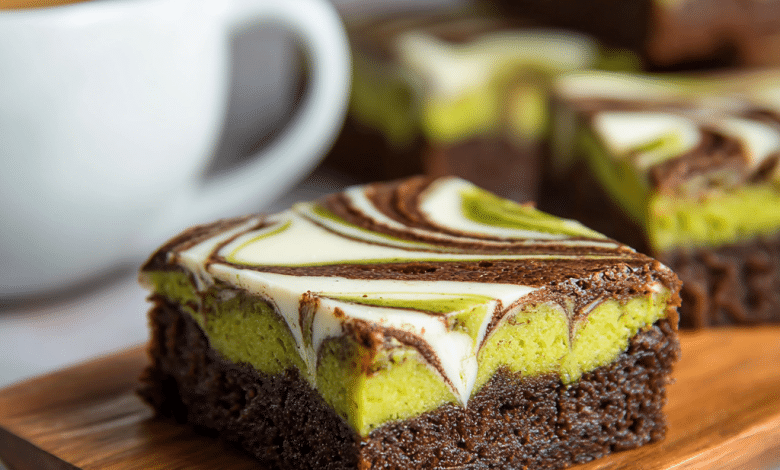 Matcha Brownies with Cream Cheese Swirl