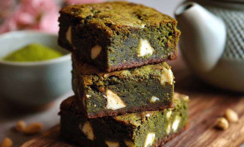 Matcha Brownies with White Chocolate Chunks