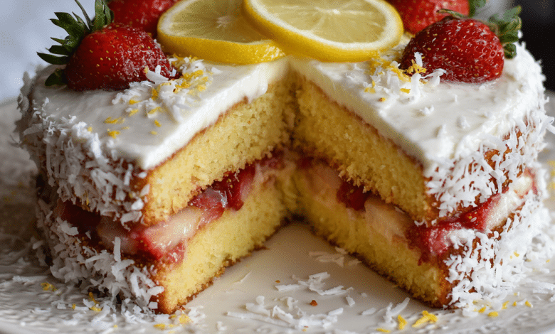 Strawberry Lemon Coconut Cake