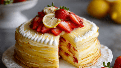 Strawberry Lemon Layered Crepe Cake
