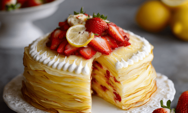 Strawberry Lemon Layered Crepe Cake