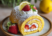 Strawberry Lemon Sponge Roll Cake