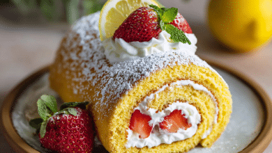Strawberry Lemon Sponge Roll Cake