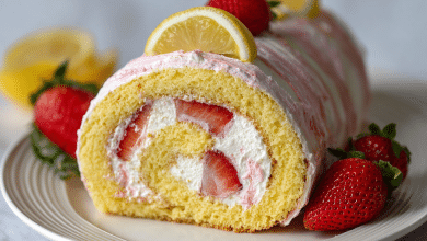 Strawberry Lemon Swiss Roll Cake