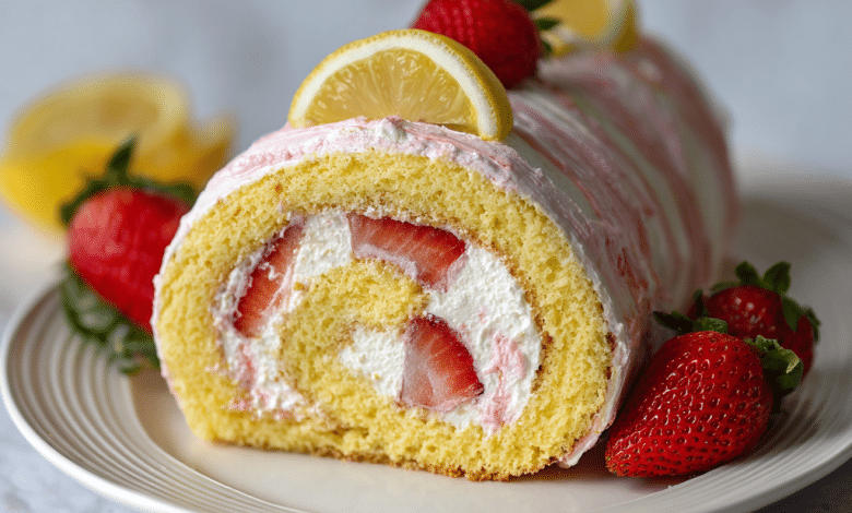 Strawberry Lemon Swiss Roll Cake